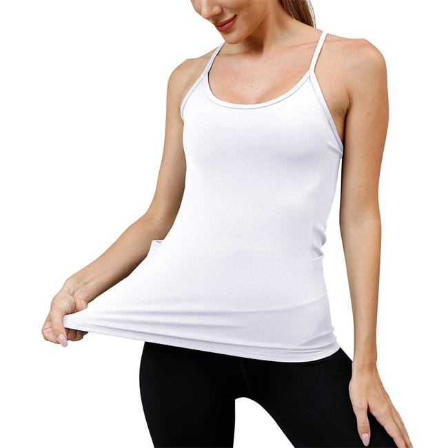 Athletic Workout Tank Tops for Women Built in Shelf Bra - Padded Camisoles Mesh Dry Fit Yoga Tops with Pockets