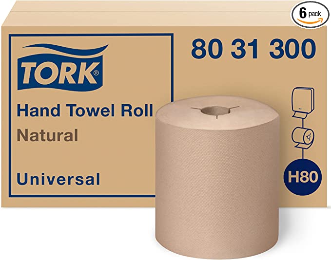 Tork Hand Towel Roll Natural H80, Universal, 100% Recycled Fiber, 6 Rolls x 800 ft, 8031300