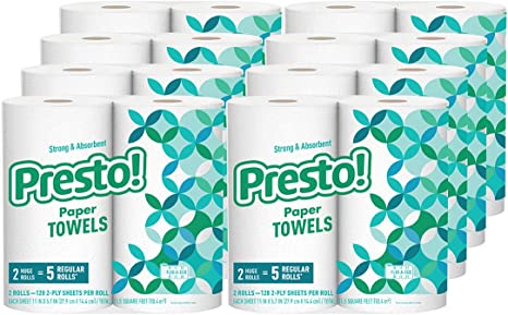 Amazon Brand - Presto! Flex-a-Size Paper Towels, Family Roll, 16 Count (8 Packs of 2) = 40 Regular Rolls