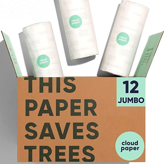 Cloud Paper Bamboo Paper Towels - 12 Rolls of Environmentally-Friendly, Disposable Kitchen Paper Towels (125 sheets per roll) - FSC-certified, Elementally Chlorine-Free, Plastic-Free, and Vegan