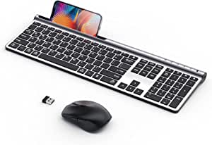 Wireless Keyboard and Mouse Combo, Artciety Rechargeable Dual-Mode (Bluetooth 5.0x2 + 2.4G) Full Size Keyboard and Mouse Set, Silent Ultra-Slim Compact Design for Mac iPad iPhone Android Windows-Black