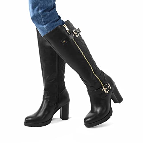 mysoft Women's Knee High Boots Fashion Chunky Block Heel Warm Winter Boots with Side Zippers