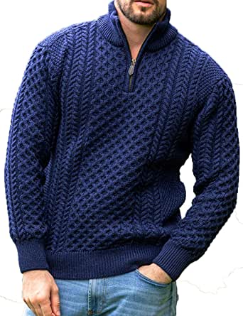 Vinsekep Men's Irish Fisherman Sweaters Cable Knit Half Zip Jacquard Pullover Sweater