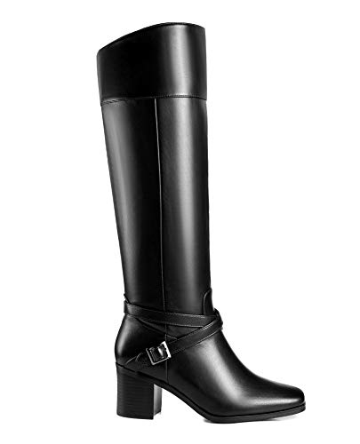 ANN CREEK 'Jumas' Women's Knee-high Square Toe Block Heel Crisscross Buckle Straps Cowboy Riding Boots