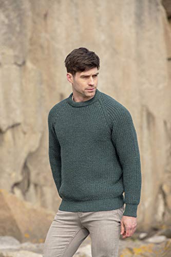 Aran Crafts Men's Fisherman Irish Rib Crew Neck Wool Sweater