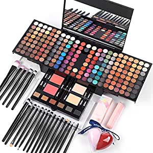 Makeup Gift Sets For Women - 190 Colors Makeup Palette Include Eyeshadow, Blushes, Eyebrow Powder, Eyeliner Pencil, Mirror + 20 Pcs Makeup Brushes + Eyeshadow Base Primer + 2Pcs Heart Shape Sponge Puff Make Up Set