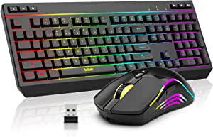 RedThunder K20 Wireless Keyboard and Mouse Combo, Full Size Anti-Ghosting Keyboard with Multimedia Keys + 7D 4800DPI Optical Mice, Rechargeable RGB Gaming/Office Set for PC Laptop Mac Xbox (Black)