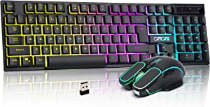 CHONCHOW Wireless Gaming Keyboard and Mouse Combo, Rechargeable Rainbow LED Light Up Wireless Keyboard and Ergonomic Wireless Gaming Mouse, Wireless Gaming Mouse Keyboard for Xbox PS4 PS5 PC Laptop