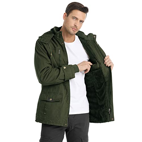 CHEXPEL Men's Thick Winter Jackets with Hood Fleece Lining Cotton Military Jackets Work Jackets with Cargo Pockets