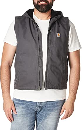 Carhartt Men's Relaxed Fit Washed Duck Fleece-Lined Hooded Vest