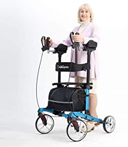 OasisSpace Heavy Duty Upright Walker for 450 lb,Bariatric Upright Walker Rollator with Wide Seat,Stand up Rollator Mobility Walking Aid for Elderly, Seniors and Adult Blue