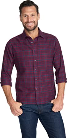 UNTUCKit Barry Flannel Shirt - Untucked Shirt for Men, Long Sleeve, Red Plaid, Regular Fit